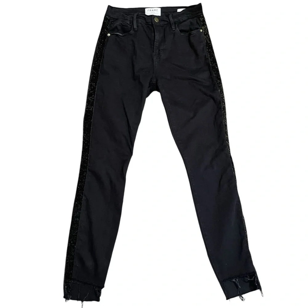 FRAME Le High Straight Glitter Stripe Jeans‎ Size 25 - Picture 6 of 15